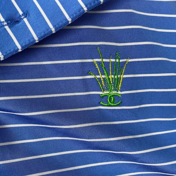 Footjoy Men's Polo Shirt XL Athletic Fit Blue & White Striped Polyester Blend - Picture 9 of 13